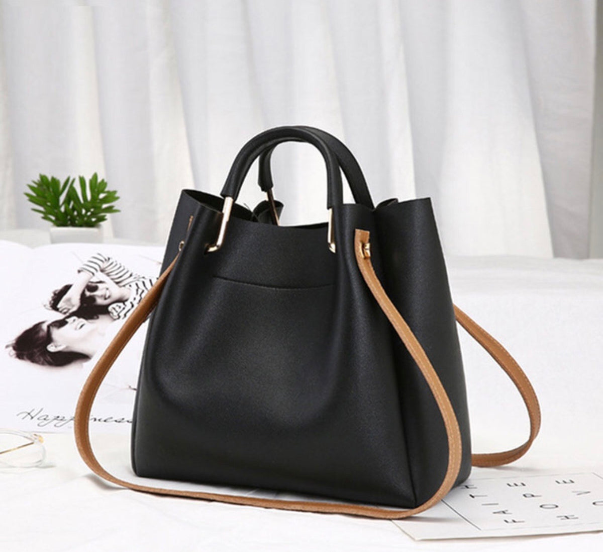 Double Handle Bucket Bag 👜 (Black)