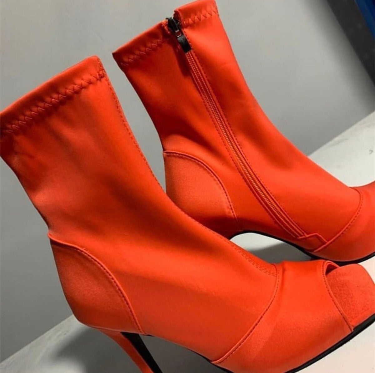 Orange Peep Toe Sock Booties Kitty Kouture Boutique