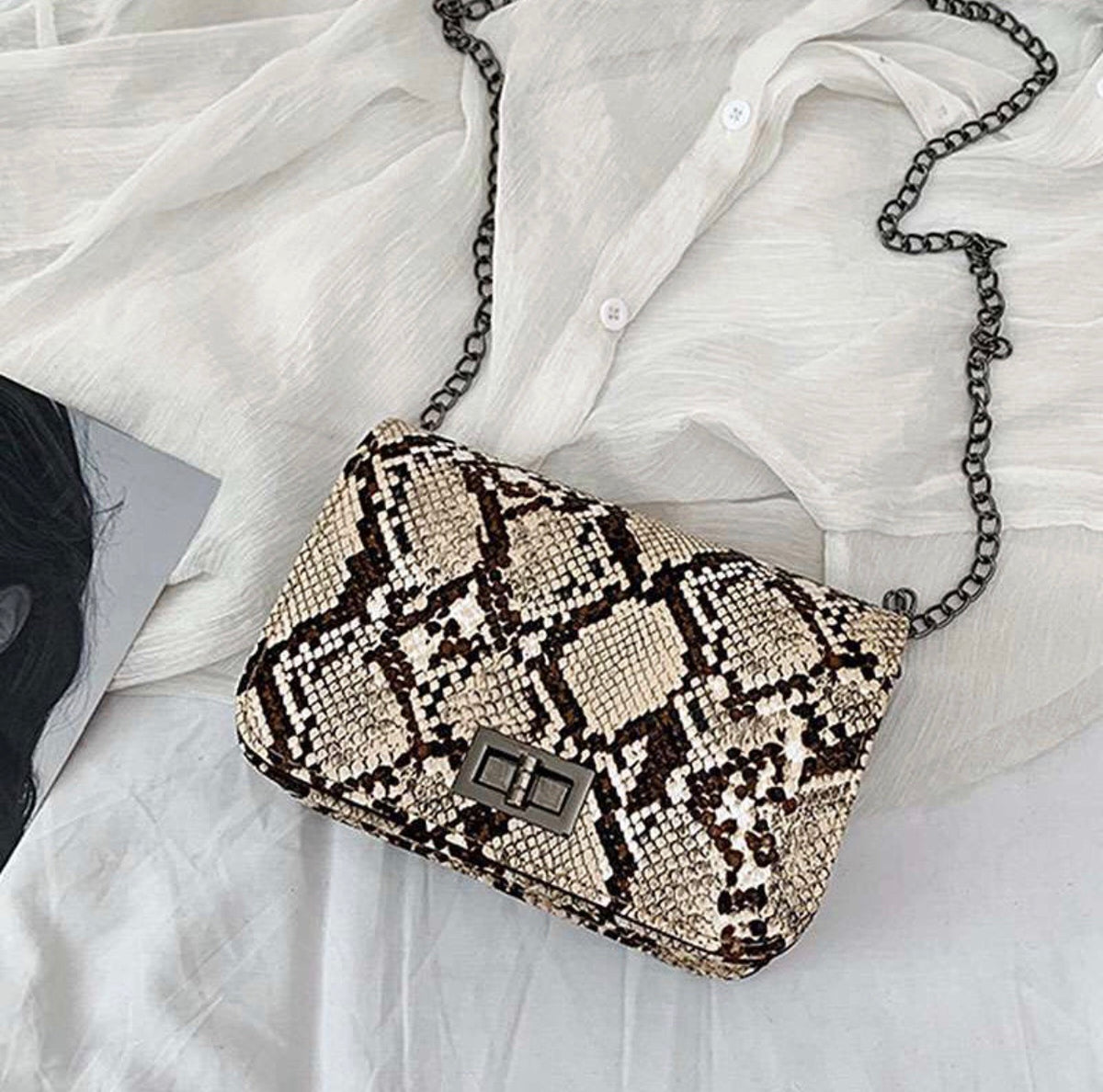 Snake Print Square Bag (Beige, Brown & Black) – Kitty Kouture Boutique