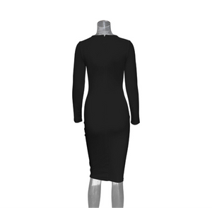 Long Sleeve Round Collar Dress (Black)