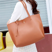 Load image into Gallery viewer, Large Tassel Decorated Shoulder Tote Bag (Light Brown)
