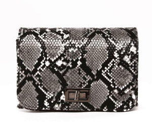Snake Print Square Bag (Black, Grey & White)