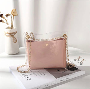 Pink Metal Chain Transparent Shoulder Bag