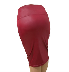 THE ONE - Burgundy Faux Leather Pencil Skirt