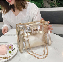 Load image into Gallery viewer, Metallic Gold Transparent 2PC Chain Shoulder Bag