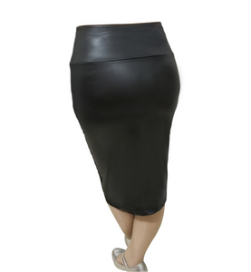 THE ONE - Black Faux Leather Pencil Skirt