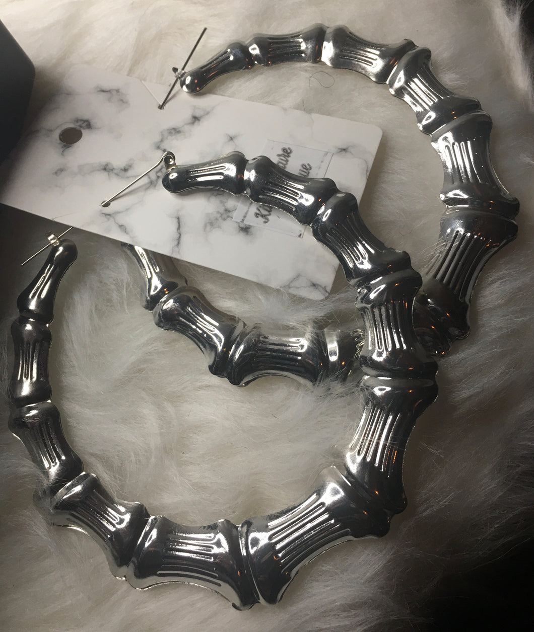 X-Large Silver Like Designed Hoop Earrings
