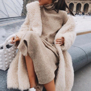 Beige Fashion Oversized Faux Fur Teddy Coat