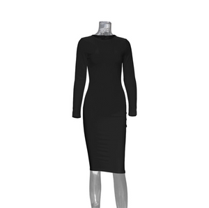 Long Sleeve Round Collar Dress (Black)