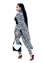 Load image into Gallery viewer, Black &amp; White Designed 2 Piece Duster &amp; Pants Set