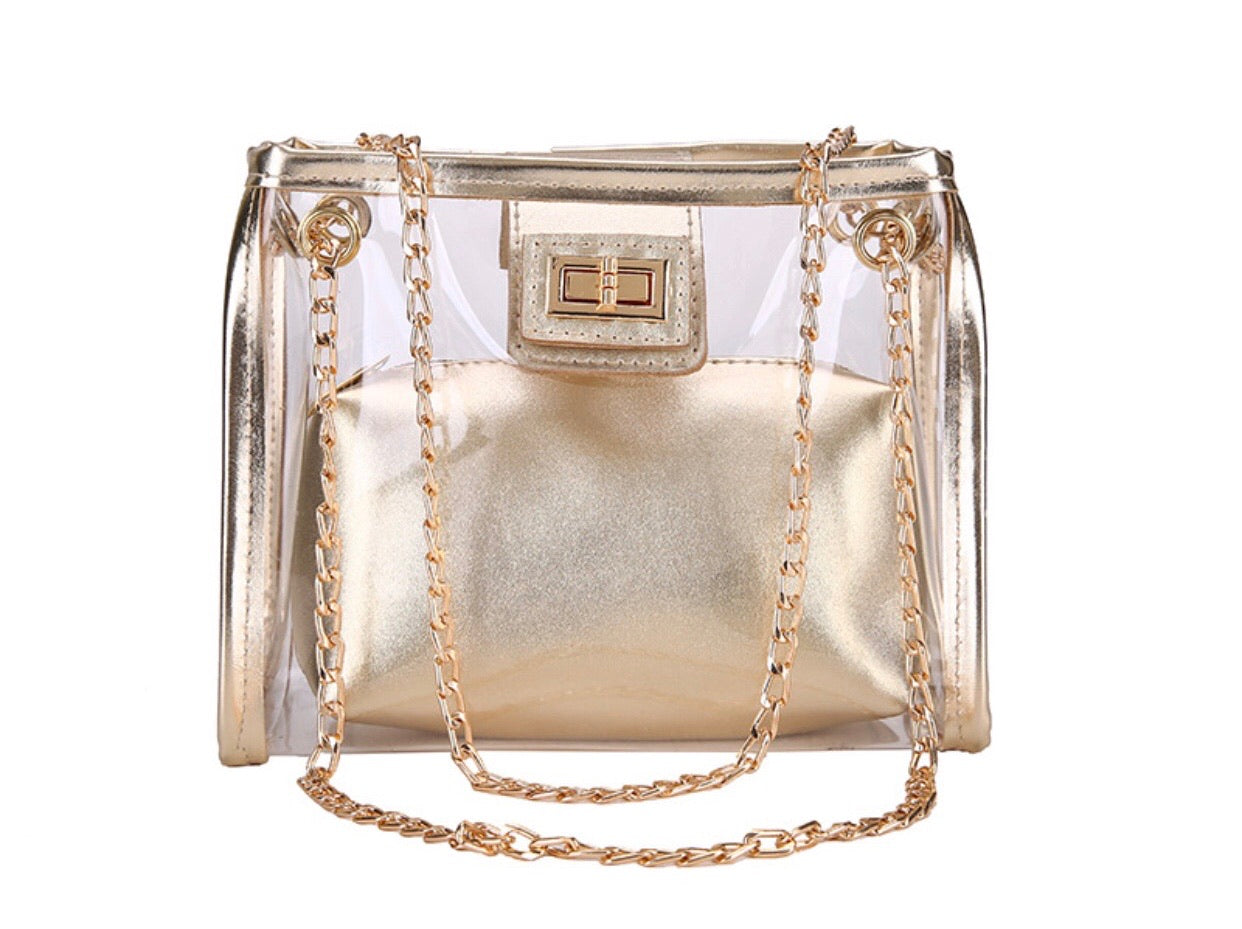 Metallic Gold Transparent 2PC Chain Shoulder Bag