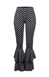 Double Layer Polka Dot Flare Pants (Black & White)