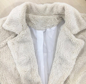 Beige Fashion Oversized Faux Fur Teddy Coat
