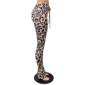 Leopard Stacked Irregular Hem Pants